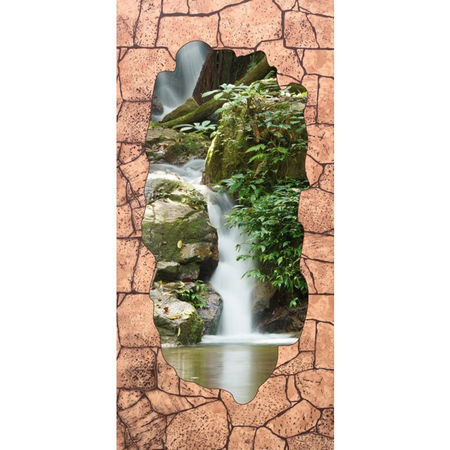 Панель стеновая МДФ Акватон Грот коричневая с декоративной вставкой Водопад